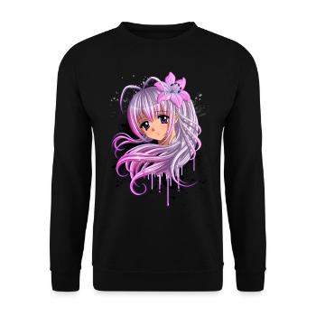 Cute Anime Girl - Unisex Sweatshirt - black - Front - Alina (178cm) & Michal (187cm)