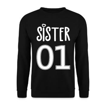 Schwester Nummer 01 Sister - Unisex Pullover - Schwarz - Vorne - Alina (178cm) & Michal (187cm)