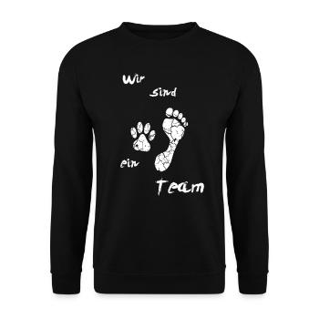 Wir sind ein Team, Hund,Hundeliebe, Hundeliebhaber - Unisex Pullover - Schwarz - Vorne - Alina (178cm) & Michal (187cm)