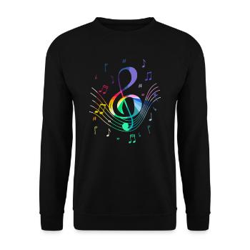 Notenschlüssel Mit Bunten Musiknoten Für Musiker - Unisex Pullover - Schwarz - Vorne - Alina (178cm) & Michal (187cm)