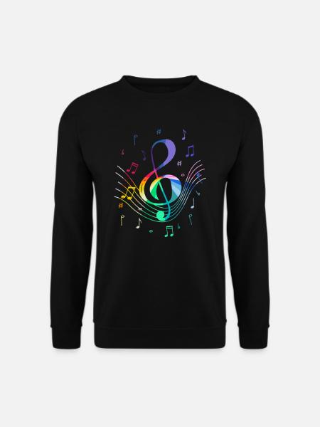 Notenschlüssel Mit Bunten Musiknoten Für Musiker - Unisex Pullover - Schwarz
