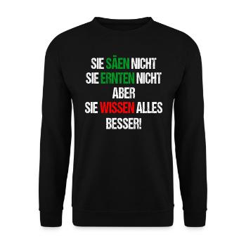 Bauern Demo Landwirt Sprüche Protest Demonstration - Unisex Pullover - Schwarz - Vorne - Alina (178cm) & Michal (187cm)