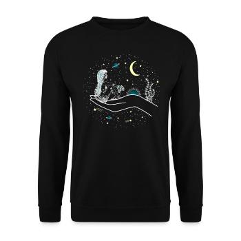 Nature, World, Sky, Stars, Moon, Planets, Hand - Unisex Sweatshirt - black - Front - Alina (178cm) & Michal (187cm)