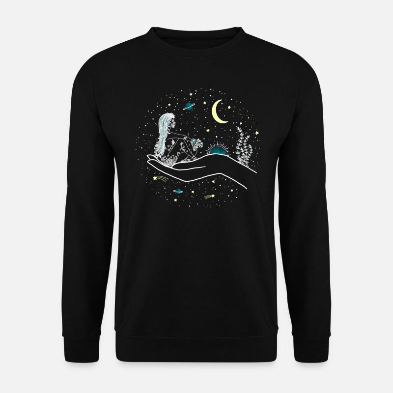 Natur, Welt, Himmel, Sterne, Mond, Planeten, Hand - Unisex Pullover - Schwarz
