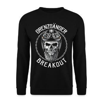 Grenz Gänger Breakout Motorradfahrer Motorrad - Unisex Pullover - Schwarz - Vorne - Alina (178cm) & Michal (187cm)