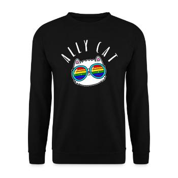Ally Cat - LGBTIQ Queer Gay Pride CSD Cartoon - Unisex Pullover - Schwarz - Vorne - Alina (178cm) & Michal (187cm)