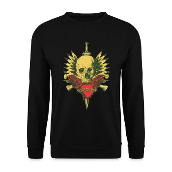 SKULL, WINGS, SWORD AND ROSES - Unisex Sweatshirt - black - Front - Alina (178cm) & Michal (187cm)