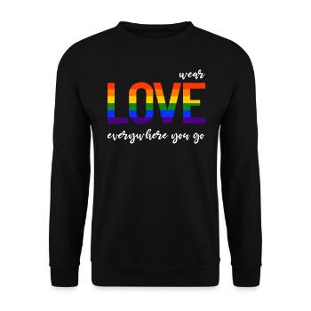 Wear love everywhere you go - LGBTQI Gay Pride CSD - Unisex Pullover - Schwarz - Vorne - Alina (178cm) & Michal (187cm)