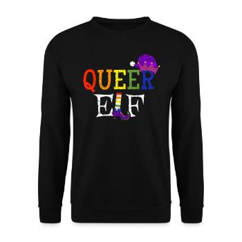 Queer Elf - Schwuler Weihnachts-Elf Gay Pride - Unisex Pullover - Schwarz - Vorne - Alina (178cm) & Michal (187cm)