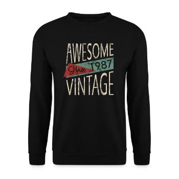 Awesome Since 1987 Retro Vintage Design - Unisex Pullover - Schwarz - Vorne - Alina (178cm) & Michal (187cm)