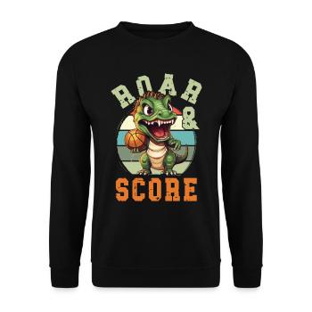 Basketball Dino T-Rex Player Sports Comic Cartoon - Unisex Sweatshirt - black - Front - Alina (178cm) & Michal (187cm)