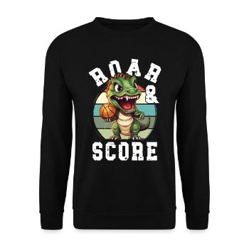 Basketball Dino T-Rex Player Sports Comic Cartoon - Unisex Sweatshirt - black - Front - Alina (178cm) & Michal (187cm)