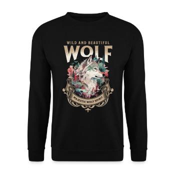 Wolf Wolfskopf Natur Wildnis Abenteuer Wald Kunst - Unisex Pullover - Schwarz - Vorne - Alina (178cm) & Michal (187cm)