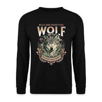 Wolf Wolfskopf Natur Wildnis Abenteuer Wald Kunst - Unisex Pullover - Schwarz - Vorne - Alina (178cm) & Michal (187cm)