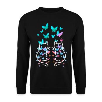 80s Retro Cat Vintage Spring Butterflies - Unisex Sweatshirt - black - Front - Alina (178cm) & Michal (187cm)