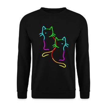 80er 90er Retro Vintage Regenbogen Katzen Katze - Unisex Pullover - Schwarz - Vorne - Alina (178cm) & Michal (187cm)