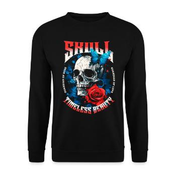 Totenkopf Totenschädel Schmetterling Rose Blume - Unisex Pullover - Schwarz - Vorne - Alina (178cm) & Michal (187cm)