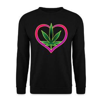 Herz mit Cannabisblatt - Weed - Marihuana - Hanf - Unisex Pullover - Schwarz - Vorne - Alina (178cm) & Michal (187cm)