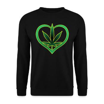 Herz mit Cannabisblatt - Weed - Marihuana - Hanf - Unisex Pullover - Schwarz - Vorne - Alina (178cm) & Michal (187cm)