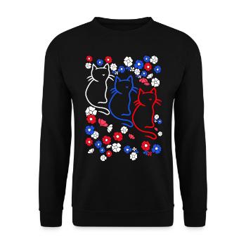 80er 90er Retro Katze Katzen Blumen Blume - Unisex Pullover - Schwarz - Vorne - Alina (178cm) & Michal (187cm)