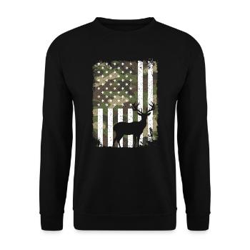 Deer buck on camo US flag for - Unisex Sweatshirt - black - Front - Alina (178cm) & Michal (187cm)