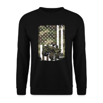 Monster Truck auf Camo US-Flagge Retro Tarnung - Unisex Pullover - Schwarz - Vorne - Alina (178cm) & Michal (187cm)