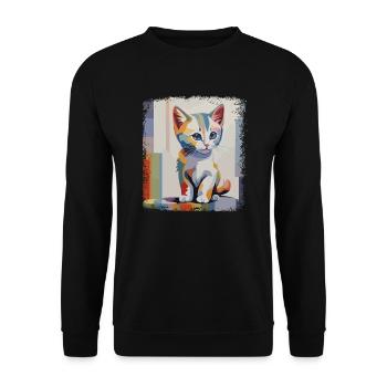 Buntes Kätzchen Aquarellkunst Für Katzen-Freunde - Unisex Pullover - Schwarz - Vorne - Alina (178cm) & Michal (187cm)