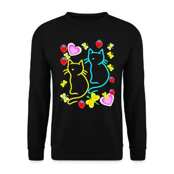 Kinder Kind Kleinkinder Sommer Retro Katzen 80er - Unisex Pullover - Schwarz - Vorne - Alina (178cm) & Michal (187cm)