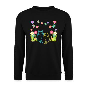 Retro Sommer Katzen Katze Kinder Kind Baby - Unisex Pullover - Schwarz - Vorne - Alina (178cm) & Michal (187cm)