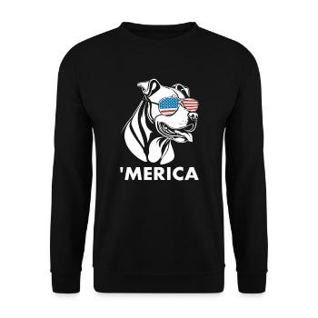 Pitbull Terrier mit Sonnenbrille 4. Juli Merica - Unisex Pullover - Schwarz - Vorne - Alina (178cm) & Michal (187cm)