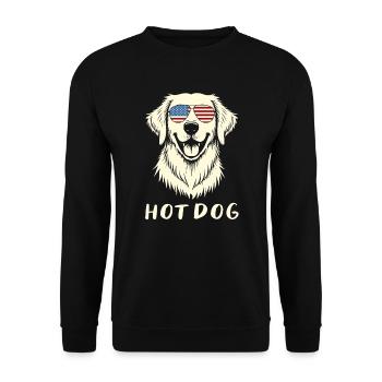 Golden Retriever mit Sonnenbrille 4. Juli Hotdog - Unisex Pullover - Schwarz - Vorne - Alina (178cm) & Michal (187cm)