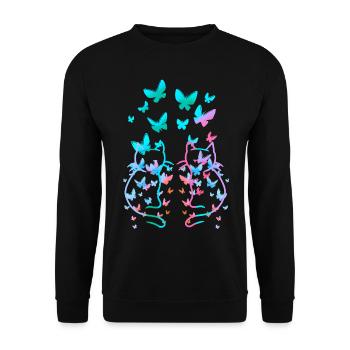 80er Retro Katzen Katze Teenie Schmetterlinge Kind - Unisex Pullover - Schwarz - Vorne - Alina (178cm) & Michal (187cm)