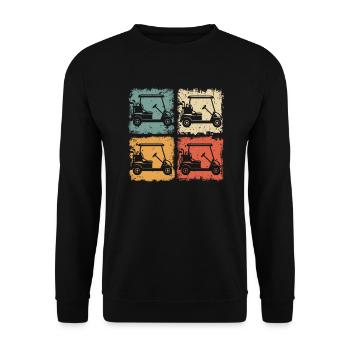 Vintage Golfwagen Für Lustige Golfer Mann Und Frau - Unisex Pullover - Schwarz - Vorne - Alina (178cm) & Michal (187cm)