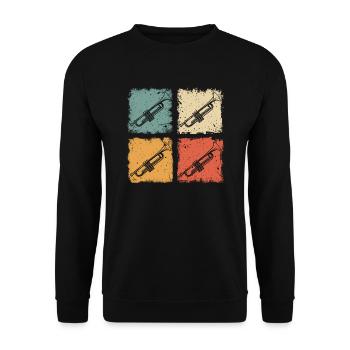 Vintage Trompete Jazz Trompeter Grafik - Unisex Pullover - Schwarz - Vorne - Alina (178cm) & Michal (187cm)