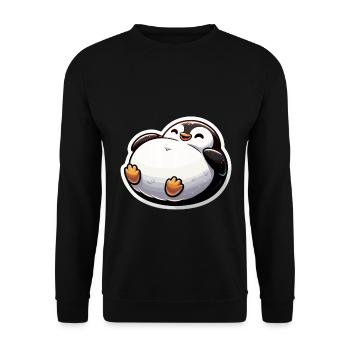 Fetter Pinguin Lustiger Pinguin Geschenk - Unisex Pullover - Schwarz - Vorne - Alina (178cm) & Michal (187cm)