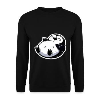 Fetter Pinguin Lustiger Pinguin Geschenk - Unisex Pullover - Schwarz - Vorne - Alina (178cm) & Michal (187cm)
