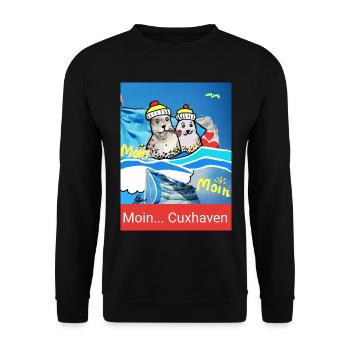 EG Cuxhaven I Stadt I Foto Zeichnung Gerecke - Unisex Pullover - Schwarz - Vorne - Alina (178cm) & Michal (187cm)