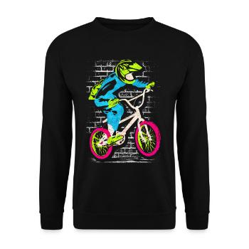 BMX Fahrrad | Buntes BMX - BMX Fahrer - Unisex Pullover - Schwarz - Vorne - Alina (178cm) & Michal (187cm)