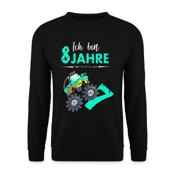 Ich bin 8 Jahre - Unisex Pullover - Schwarz - Vorne - Alina (178cm) & Michal (187cm)