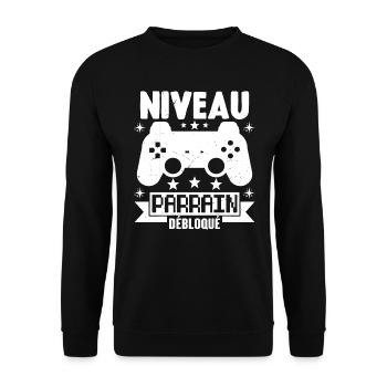 Niveau Parrain Débloqué Annonce Grossesse Cadeau - Sweat-shirt Unisexe - noir - Devant - Alina (178cm) & Michal (187cm)