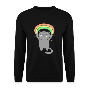 Süße Katze mit Regenbogen - Unisex Pullover - Schwarz - Vorne - Alina (178cm) & Michal (187cm)