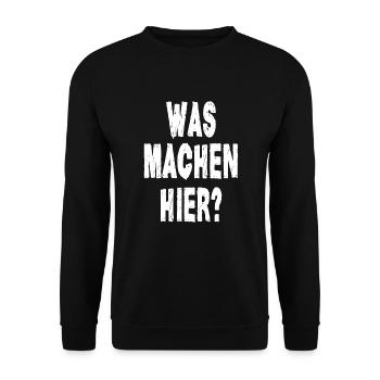 Was Machen Hier Outfit - Unisex Pullover - Schwarz - Vorne - Alina (178cm) & Michal (187cm)