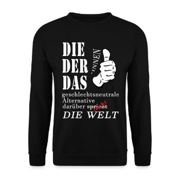 DIE DER DAS über die die Welt spricht lacht Gender - Unisex Pullover - Schwarz - Vorne - Alina (178cm) & Michal (187cm)