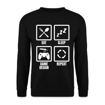 Eat Sleep Game Design Repeat - Unisex Pullover - Schwarz - Vorne - Alina (178cm) & Michal (187cm)