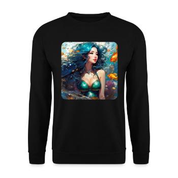 Niedliche Meerjungfrau mit Fischen - Unisex Pullover - Schwarz - Vorne - Alina (178cm) & Michal (187cm)