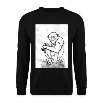 Nachdenklicher Schimpanse - Unisex Pullover - Schwarz - Vorne - Alina (178cm) & Michal (187cm)
