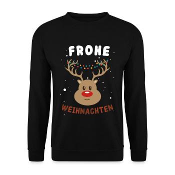 Festlicher Rudolf Rentier Weihnachtspullover - Unisex Pullover - Schwarz - Vorne - Alina (178cm) & Michal (187cm)