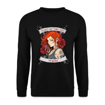 Ich bin nicht wie andere Frauen, ich bin schlimmer - Unisex Pullover - Schwarz - Vorne - Alina (178cm) & Michal (187cm)