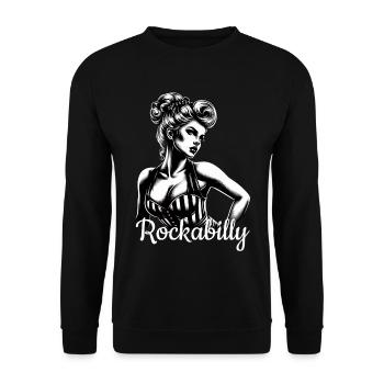 Rockabilly Frau Geschenk - Unisex Pullover - Schwarz - Vorne - Alina (178cm) & Michal (187cm)