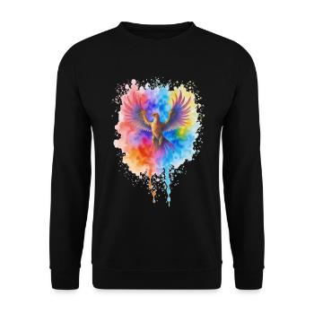 Rauschender Aquarell Phoenix - Unisex Pullover - Schwarz - Vorne - Alina (178cm) & Michal (187cm)